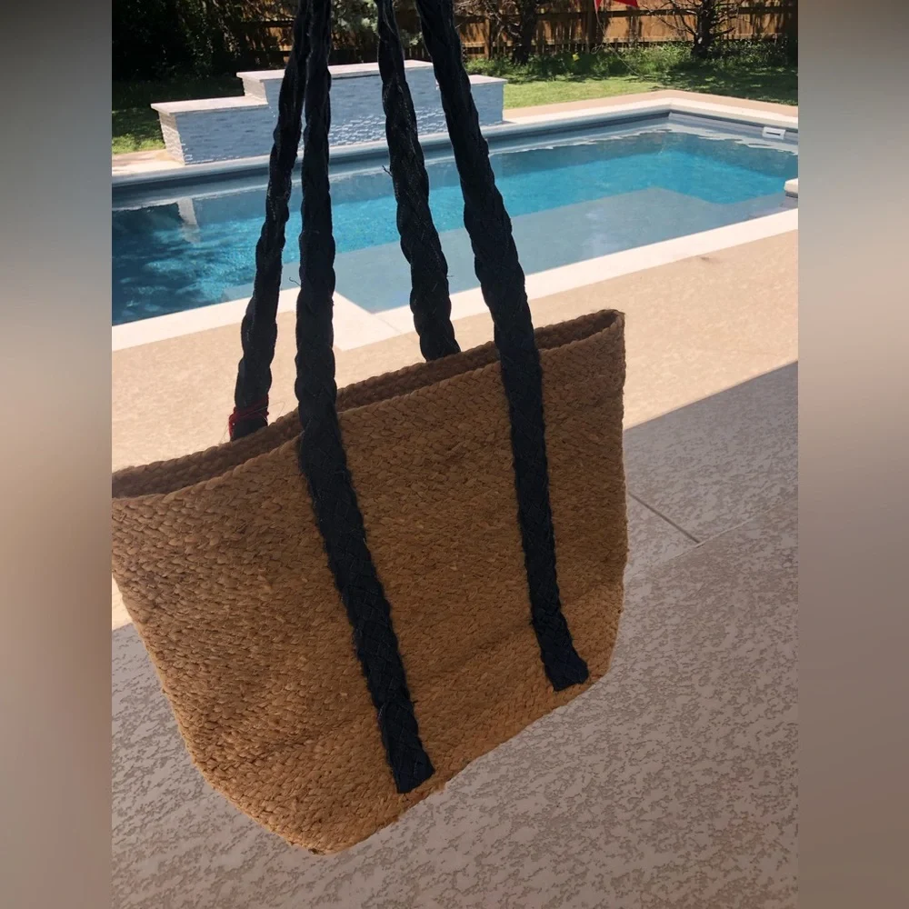 🦞Beach Icons Large Woven Jute Tote Bag 